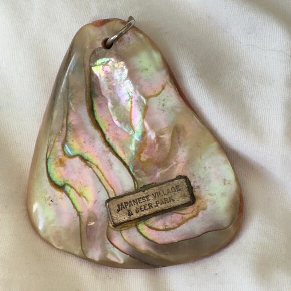 1970s Souvenir Large Red Abalone Pendant Japanese Village and Deer Park Vintage